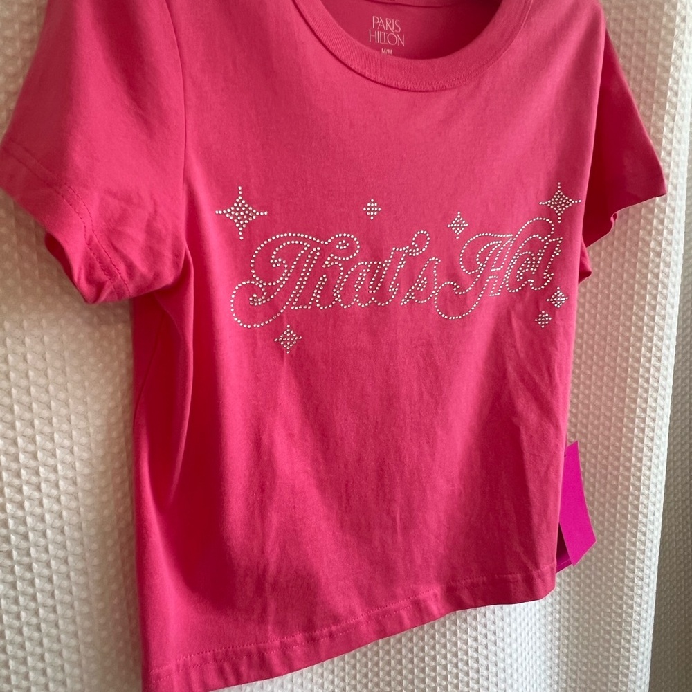 Paris Hilton Hot Pink Tee with Rhinestone Accents